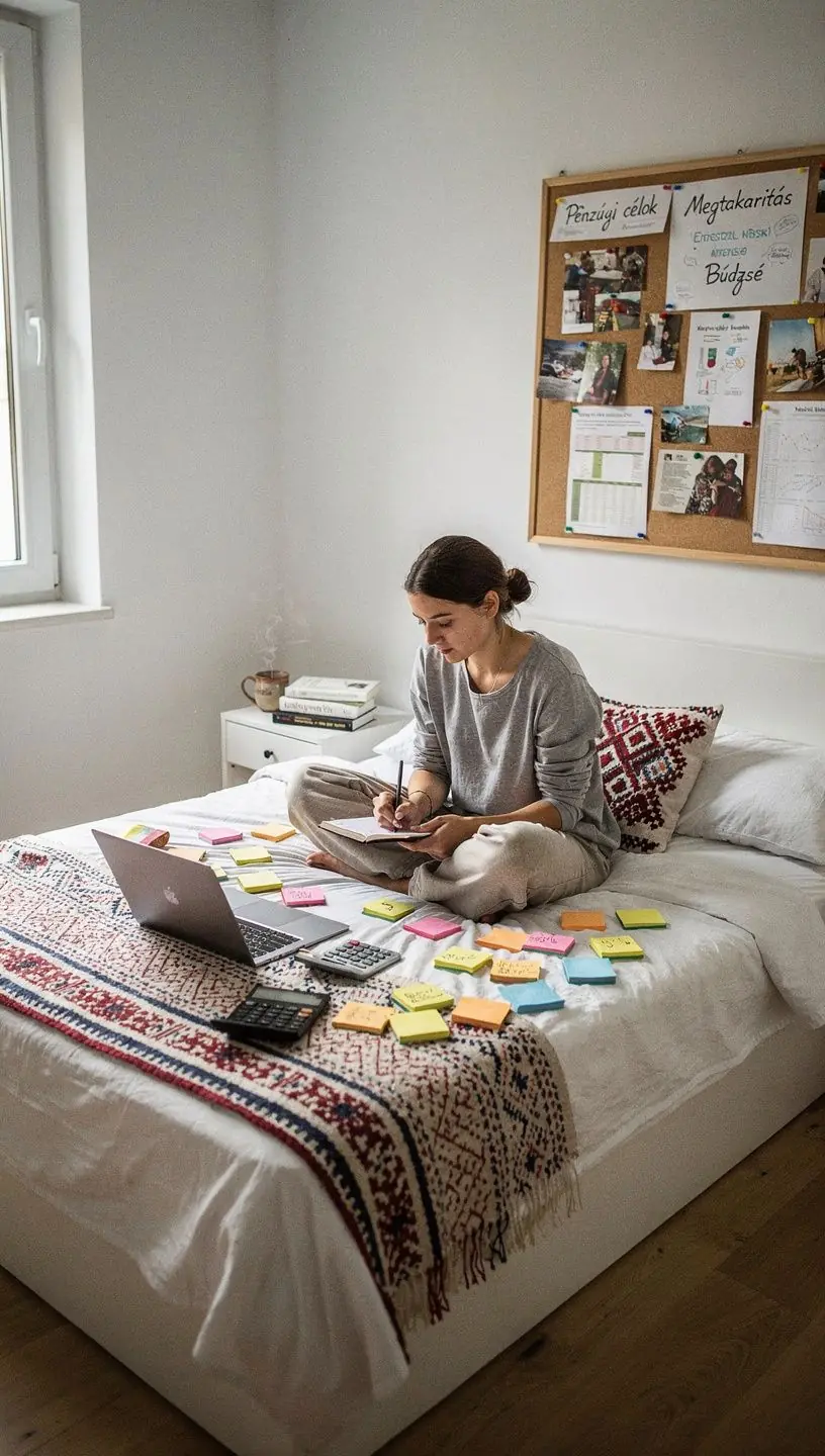 Csoportos pénzügyi workshop, ahol résztvevők tanulják a költségvetés kezelését.