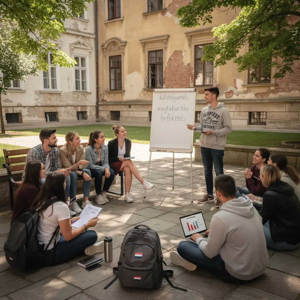 Egy kávézóban ülő személy, aki pénzügyi könyvet olvas, miközben jegyzetel.